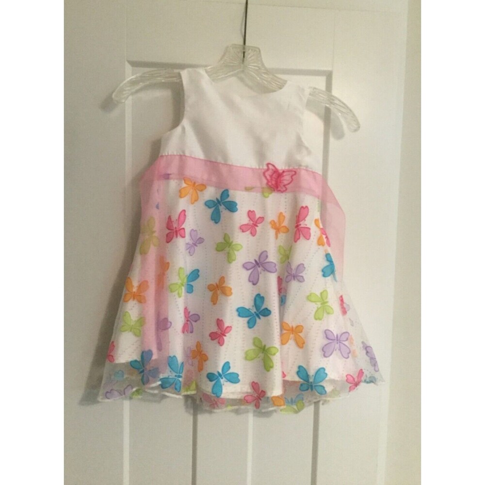 Little Girls Fancy Party Dress~White with Butterflies~Sleeveless~size 3T